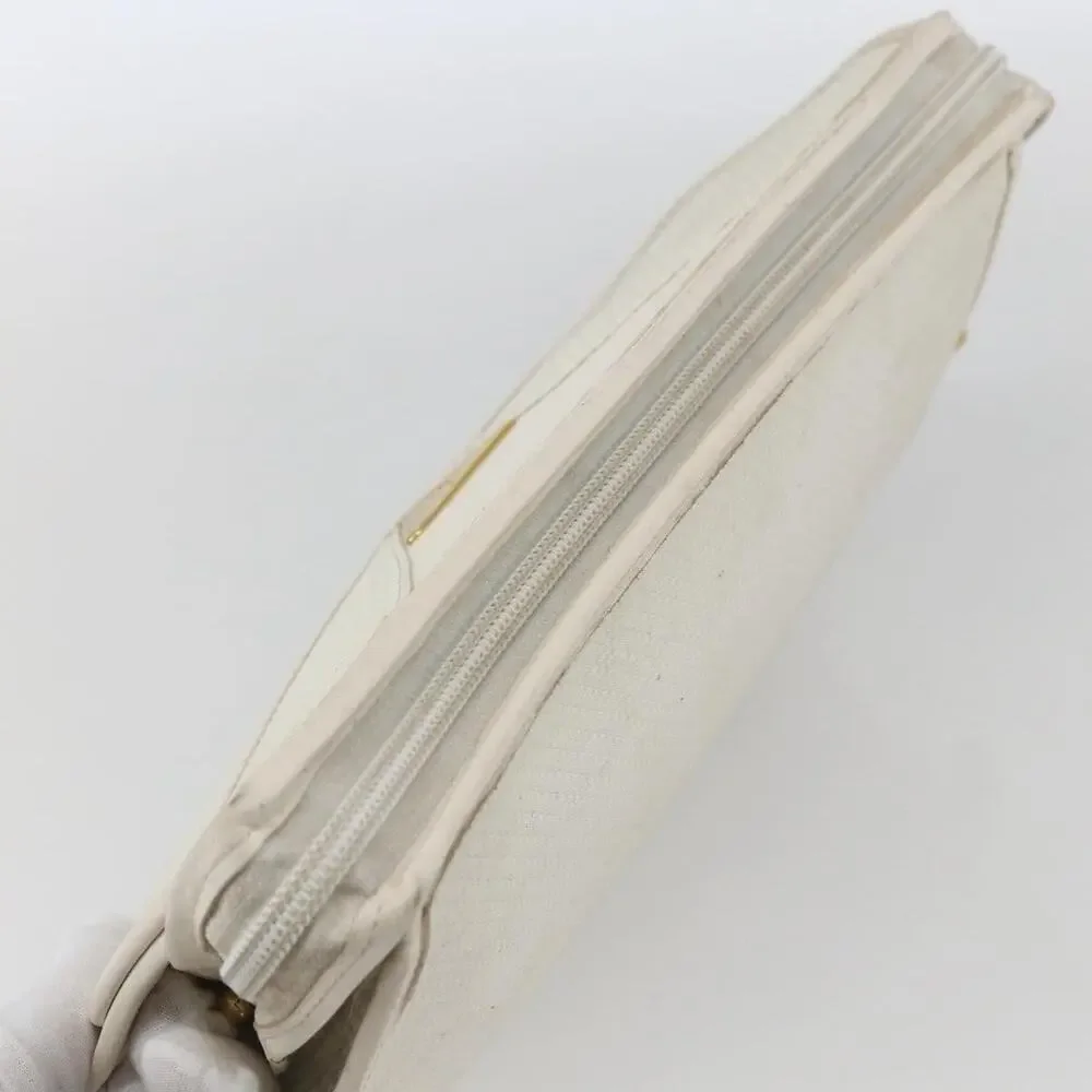 Saint Laurent Coated Canvas Clutch Bag White Gold